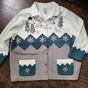 Vintage Teddi Winter Snowflake Button Front Shacket Jacket